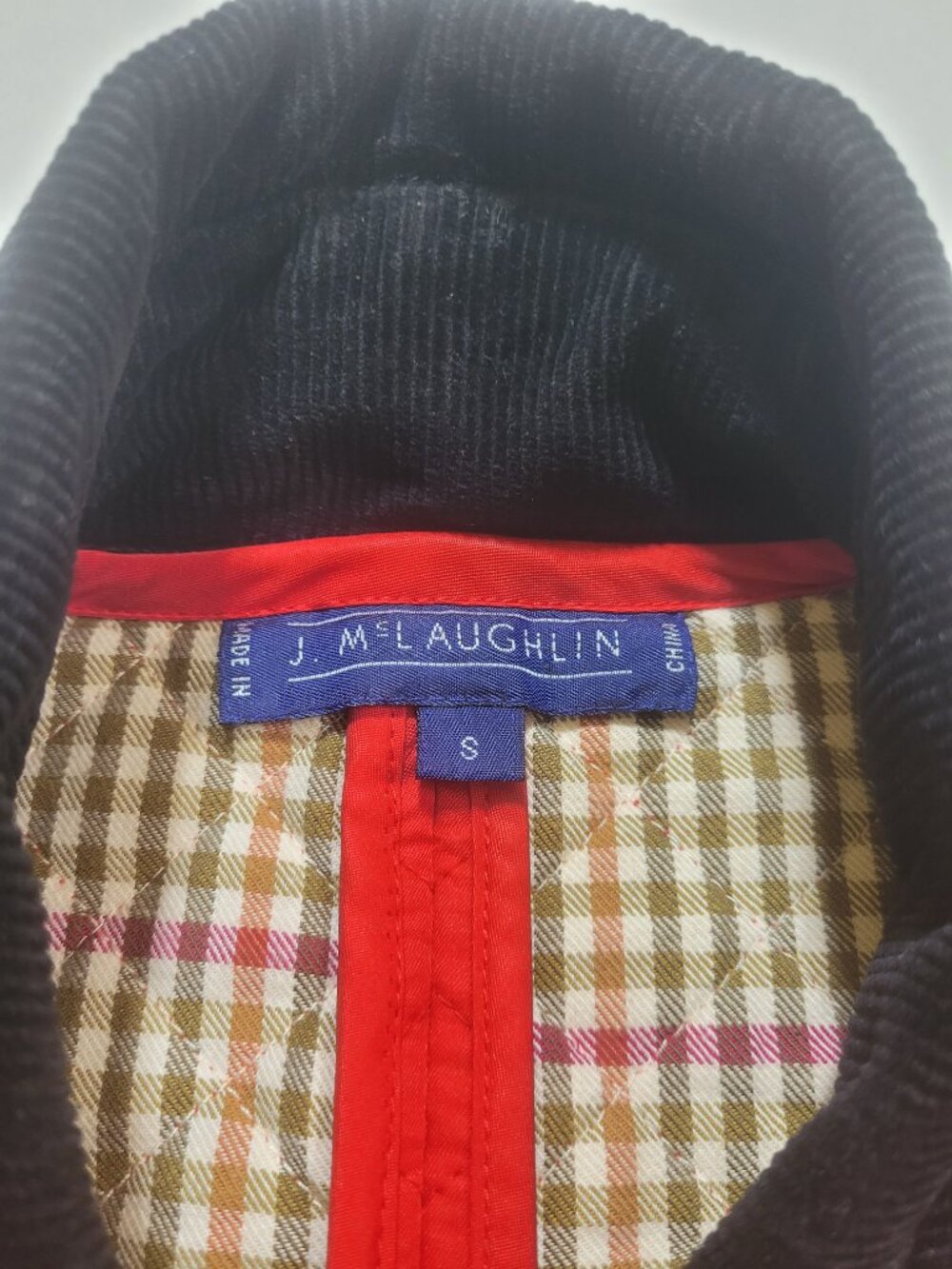 J McLaughlin Red Diamond Quilted Vest Corduroy Collar Plaid Lining Small Preppy - Picture 4 of 10